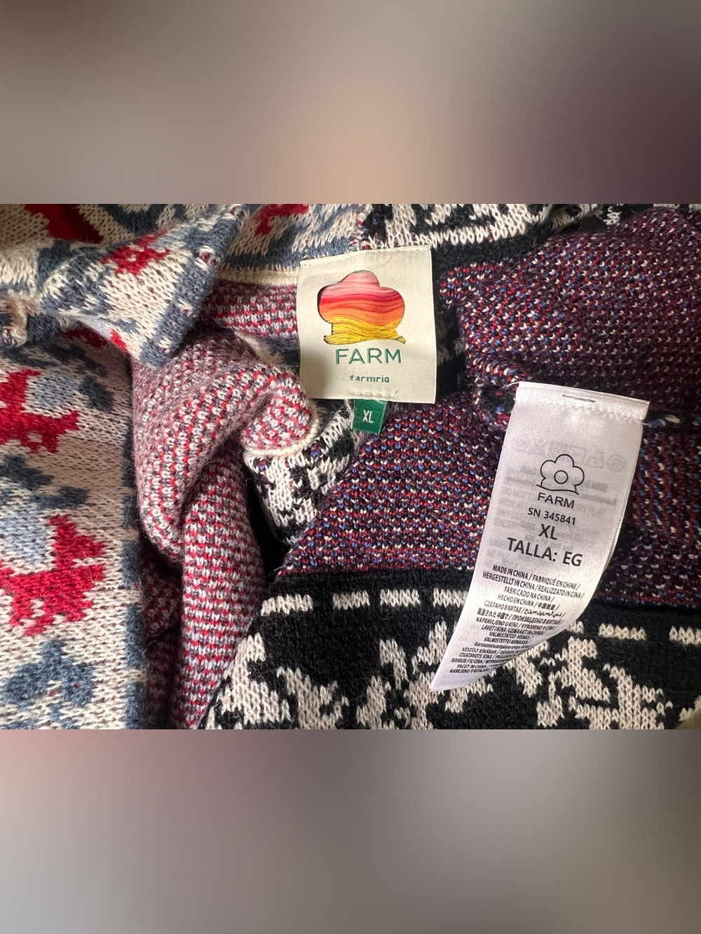 Farm Rio Valentina black mixed floral knit v neck cardigan sz XL - Picture 6 of 6
